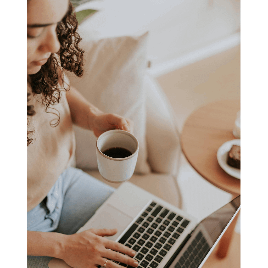 working with social media on laptop